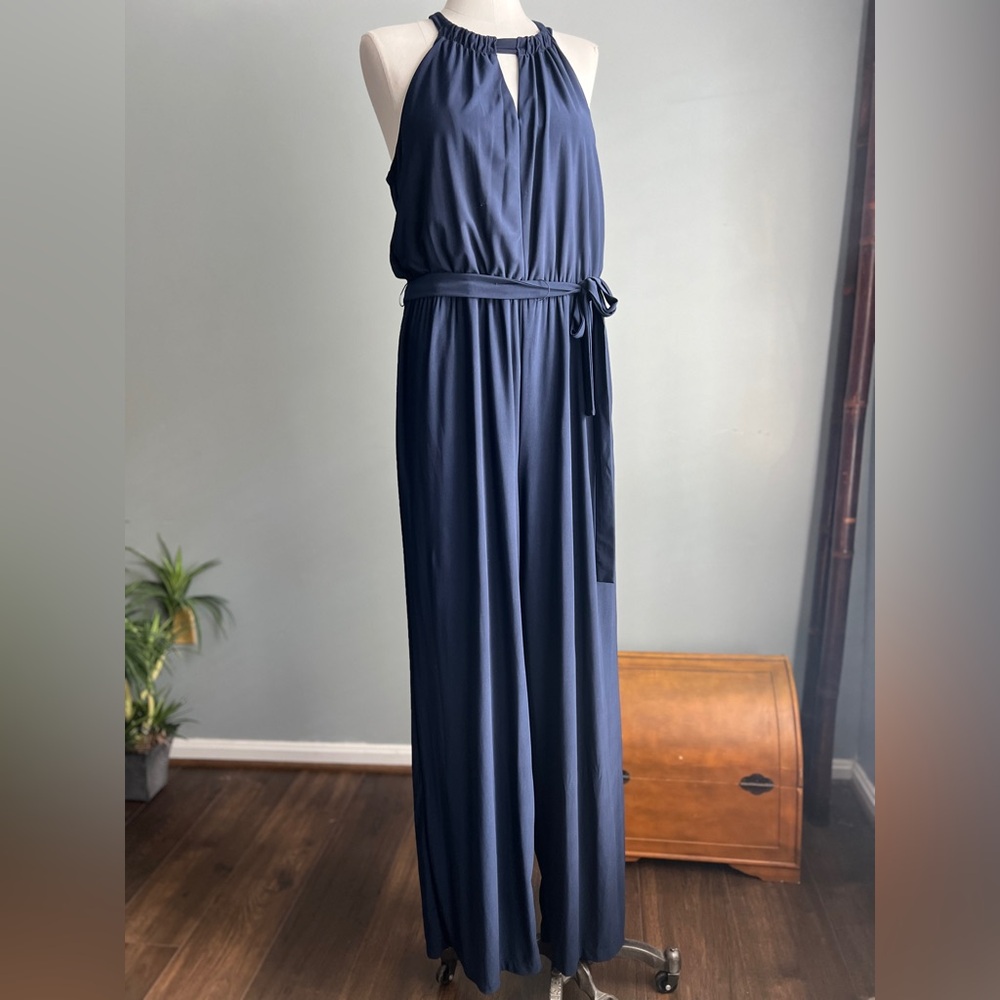 Emma & Michele Navy Blue Relax Fit Jumpsuit Halter Top Size Large